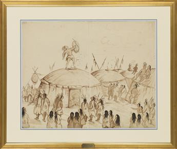 (AMERICAN INDIANS.) Wilson, J.J.; artist. Group of 7 early watercolor interpretations of classic Catlin illustrations.